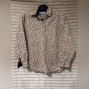 Women's Floral Button-Down Shirt - Cream with Red & Green Print